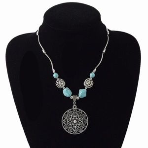Turquoise and Silver Medallion Necklace